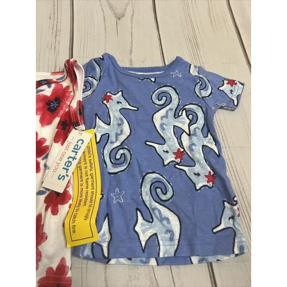 Carter's Just One You Seahorse/Floral Pajama Tops (2PC) Girls 12 Mo NWT